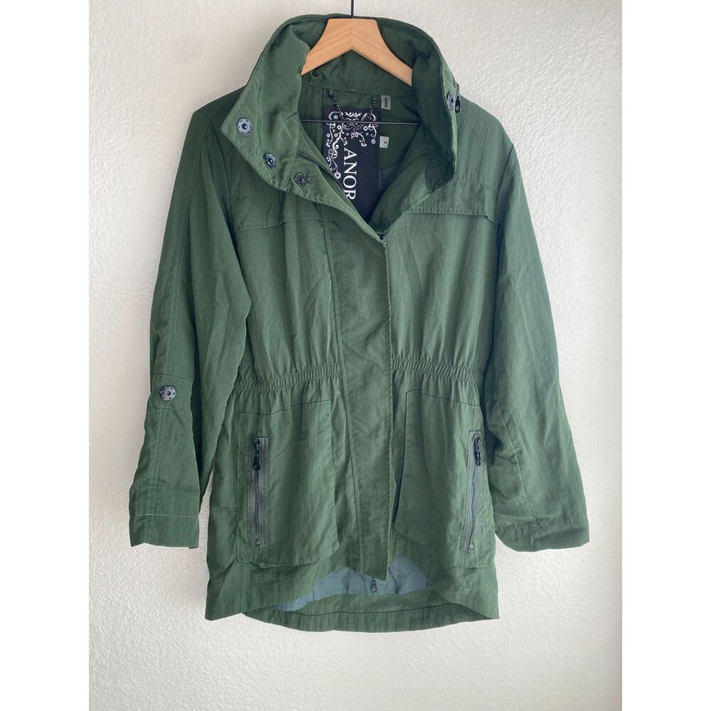 My Anorak Womens Small Moss Green Utility Jacket Hooded Lightweight Full Zip